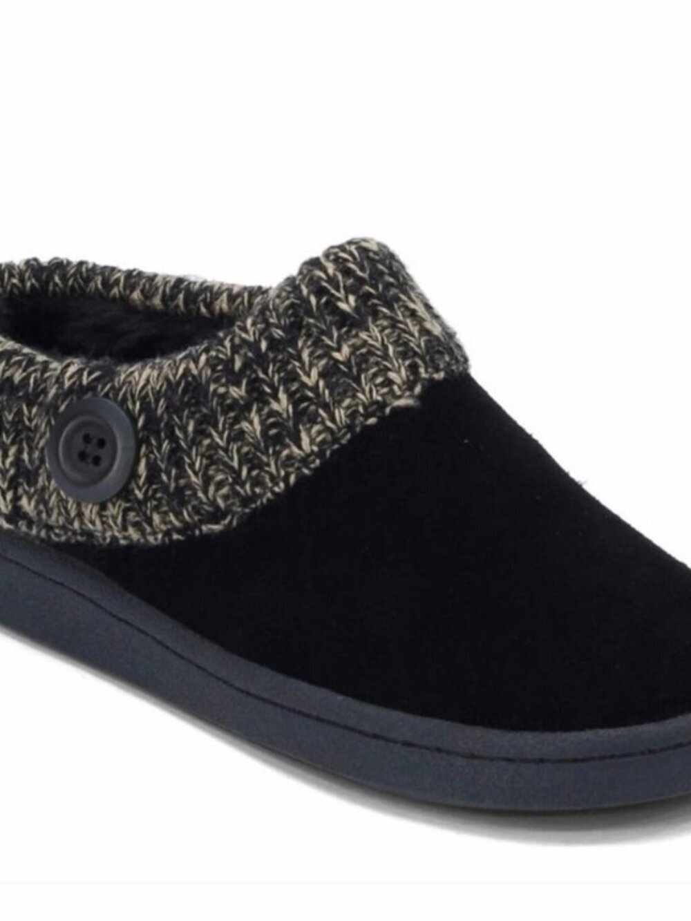 Clarks Angelina Clog Slippers Black Suede Leather Knit Collar Womens 11